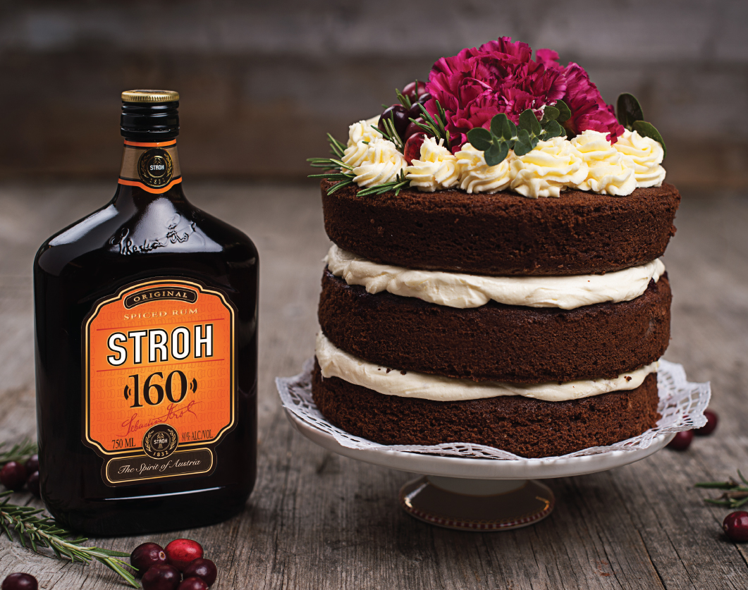 This chocolate naked rum cake is sure to impress your guests. #Stroh160